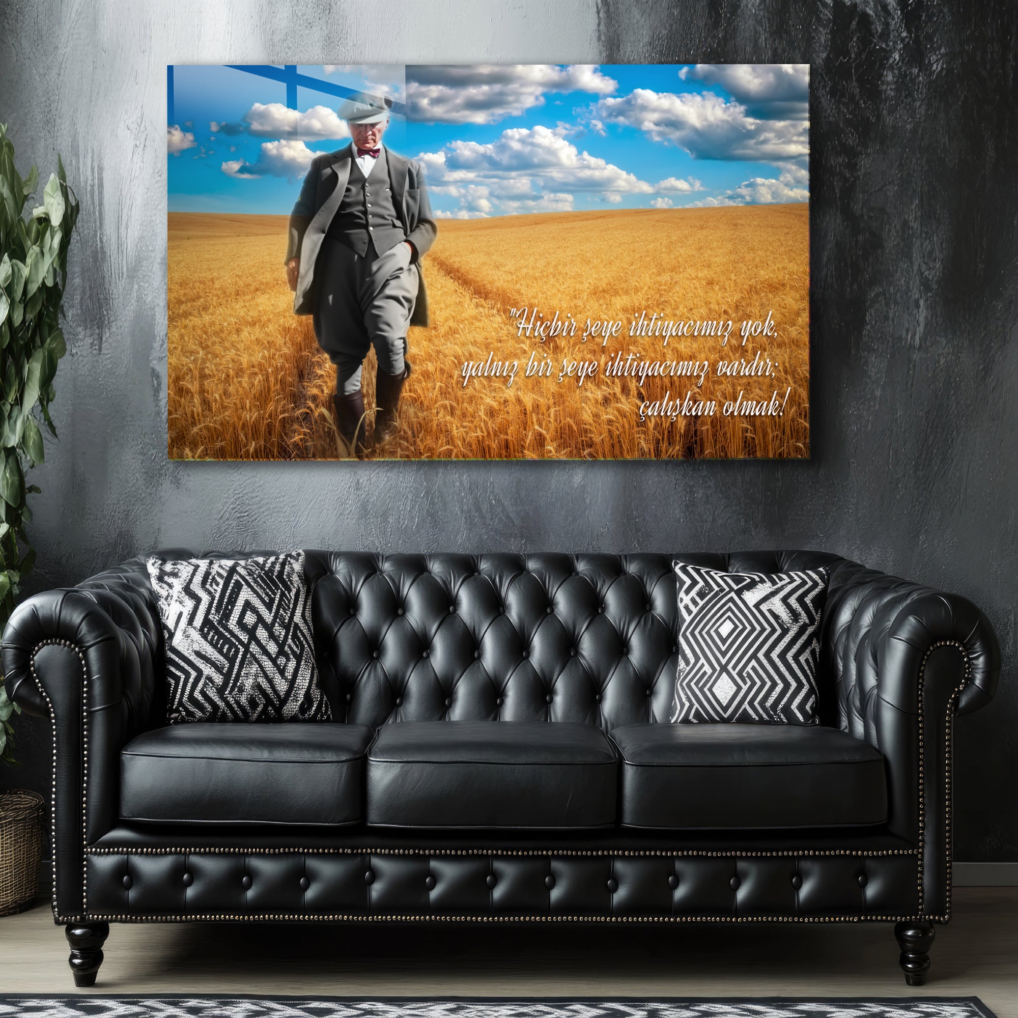 Atatürk Temalı Temperli Cam Duvar Tablosu – Premium UV Baskı, Modern & Şık Dekor