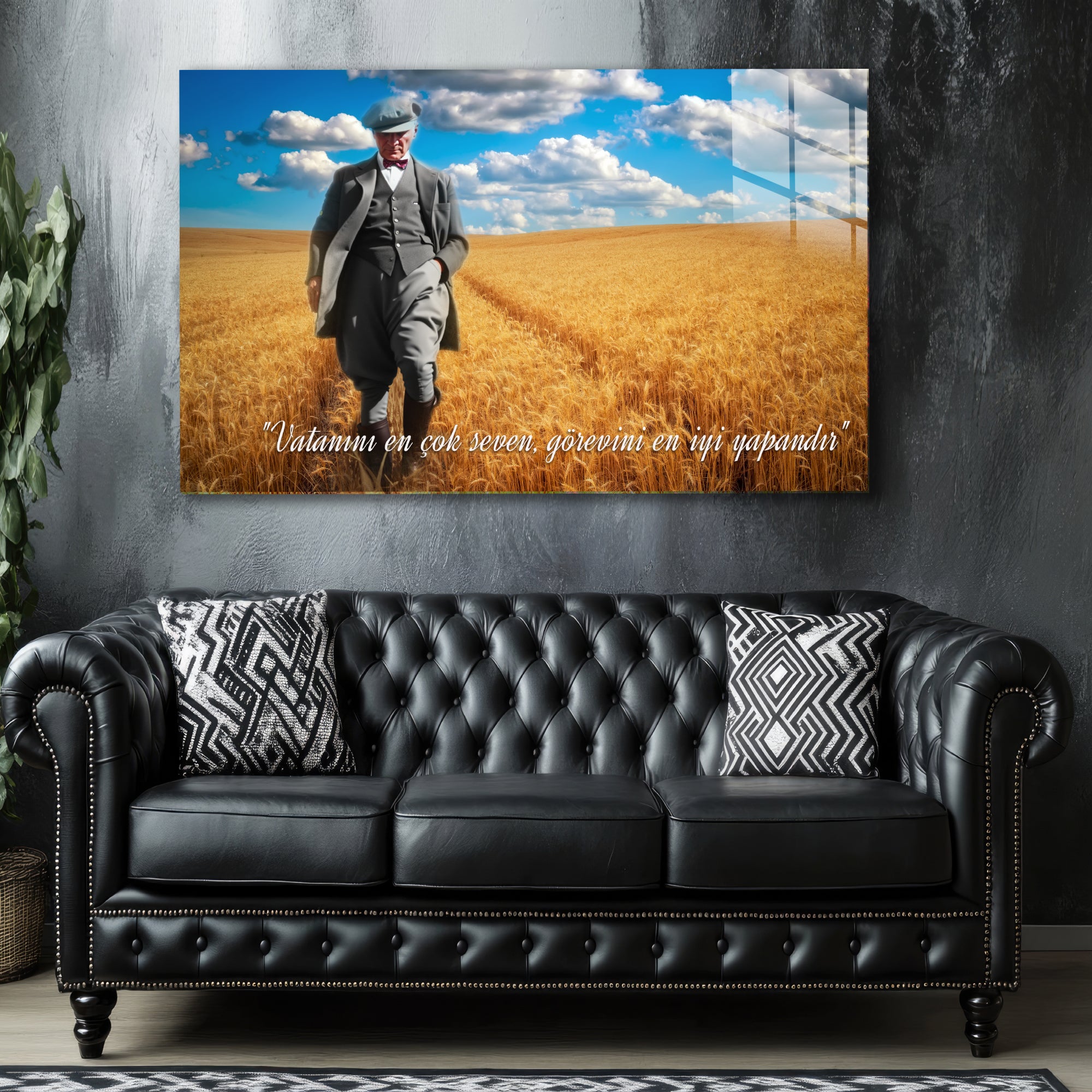 Atatürk Temalı Temperli Cam Duvar Tablosu – Premium UV Baskı, Modern & Şık Dekor