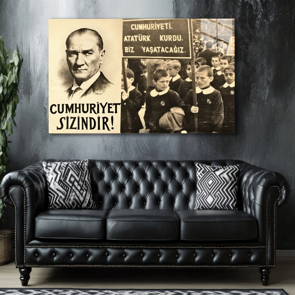 Atatürk Temalı Temperli Cam Duvar Tablosu – Premium UV Baskı, Modern & Şık Dekor