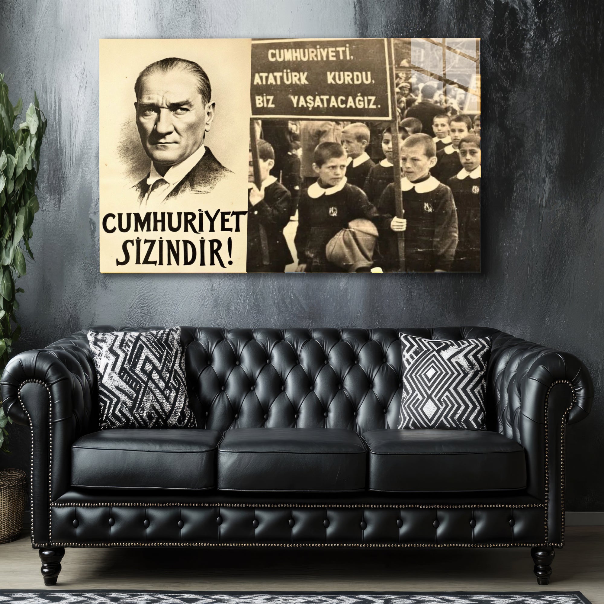 Atatürk Temalı Temperli Cam Duvar Tablosu – Premium UV Baskı, Modern & Şık Dekor