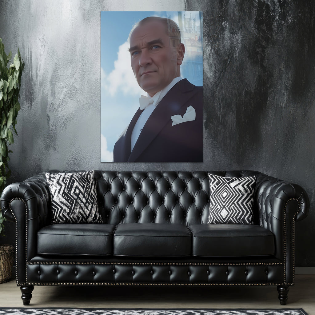 Atatürk Temalı Temperli Cam Duvar Tablosu – Premium UV Baskı, Modern & Şık Dekor