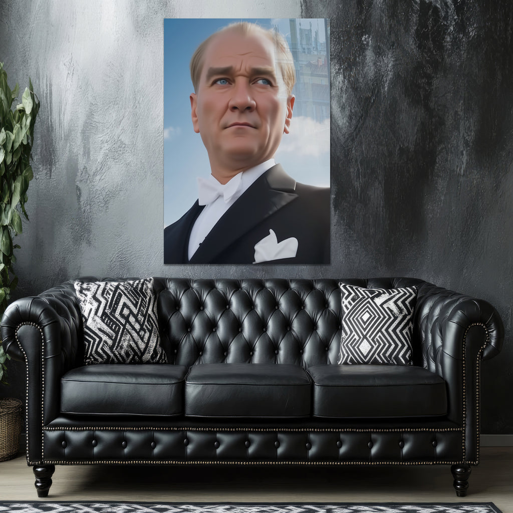Atatürk Temalı Temperli Cam Duvar Tablosu – Premium UV Baskı, Modern & Şık Dekor