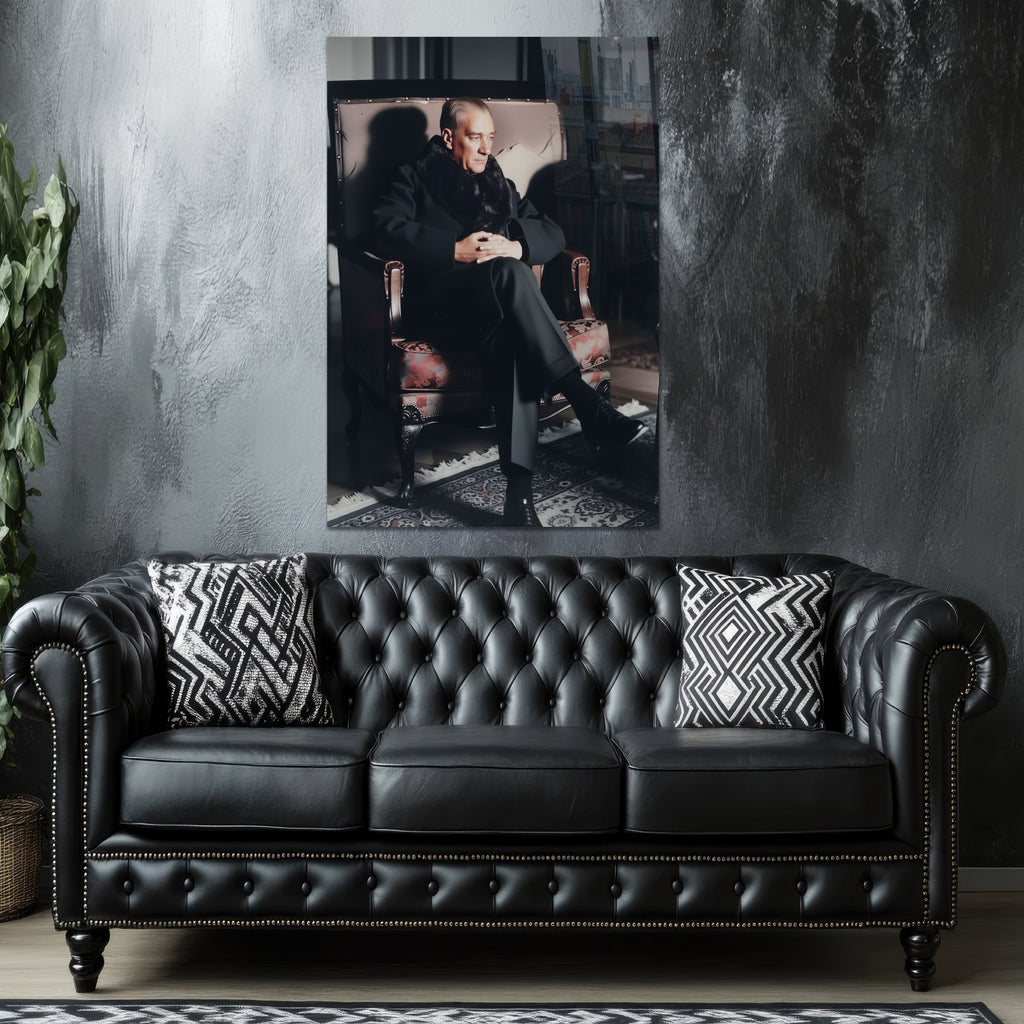 Atatürk Temalı Temperli Cam Duvar Tablosu – Premium UV Baskı, Modern & Şık Dekor