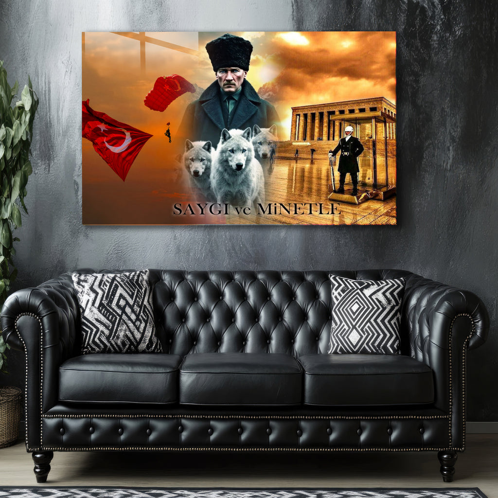 Atatürk Temalı Temperli Cam Duvar Tablosu – Premium UV Baskı, Modern & Şık Dekor