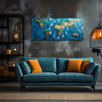 Dünya Haritası Temalı Temperli Cam Duvar Saati – Altın Detaylı Modern Tasarım, Büyük Boy Duvar Dekoru (Kopya)