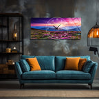 Manzara Temalı Temperli Cam Duvar Saati – Altın Detaylı Modern Tasarım, Büyük Boy Duvar Dekoru