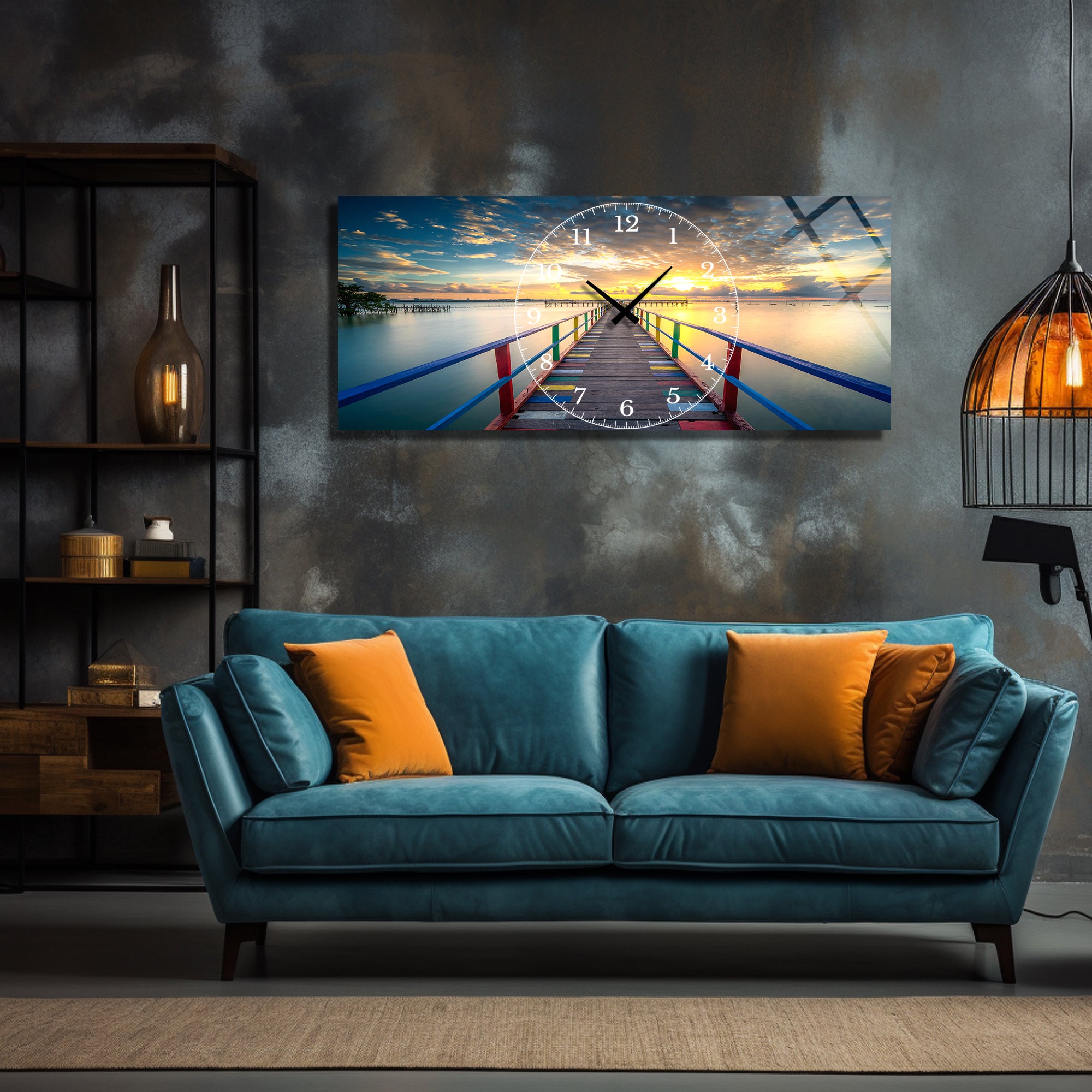 Manzara Temalı Temperli Cam Duvar Saati – Altın Detaylı Modern Tasarım, Büyük Boy Duvar Dekoru (Kopya) (Kopya)