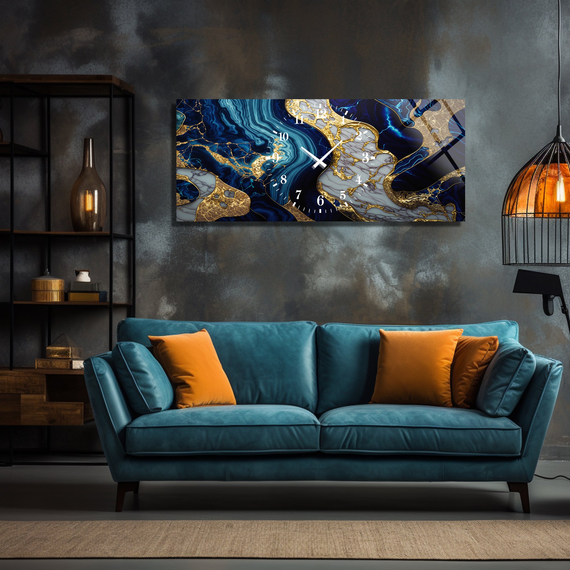Soyut Temalı Temperli Cam Duvar Saati – Altın Detaylı Modern Tasarım, Büyük Boy Duvar Dekoru (Kopya)