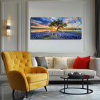 Manzara Temalı Temperli Cam Duvar Saati – Altın Detaylı Modern Tasarım, Büyük Boy Duvar Dekoru (Kopya)