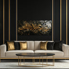 Temperli Cam İslami Duvar Saati – MâşâAllah Hat Sanatı, Siyah Gold Mermer Tasarım