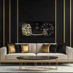 Temperli Cam İslami Duvar Saati – Altın Hat Sanatı, Siyah Arka Plan Modern Tasarım