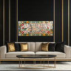 Temperli Cam İslami Duvar Saati – Lâ fawta illâ billâh Hat Sanatı, Çiçek Motifli Klasik Osmanlı Tasarım