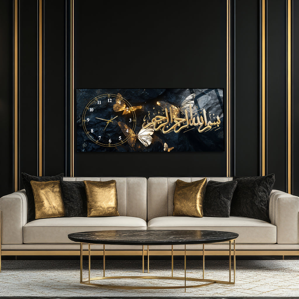 Tempered Glass Wall Art – Besmele (Bismillahirrahmanirrahim) İslami Duvar Saati