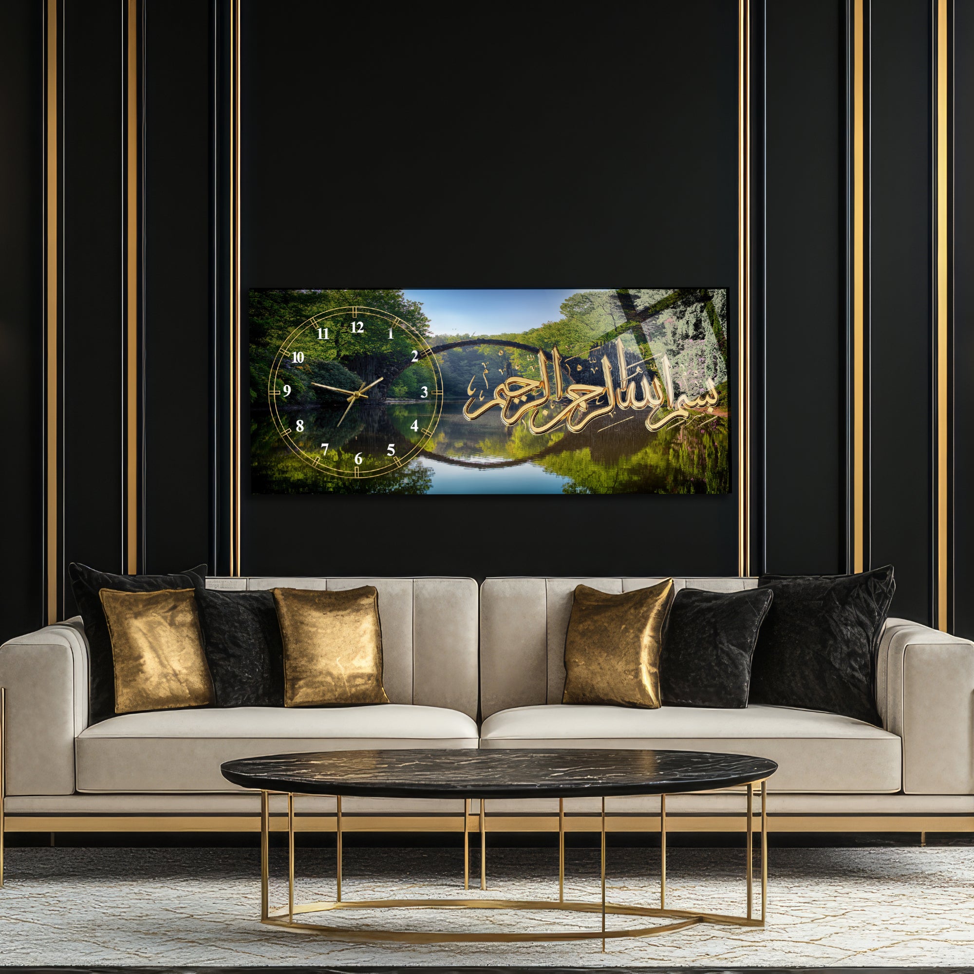 Tempered Glass Wall Art – Besmele (Bismillahirrahmanirrahim) İslami Duvar Saati (Kopya)