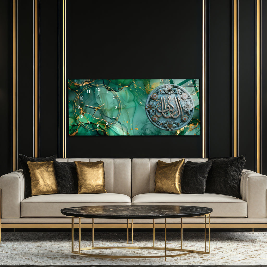 Temperli Cam Duvar Saati – El Vekîl Yazılı İslami Hat Tasarımı