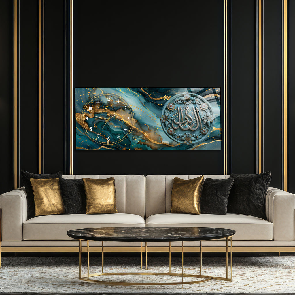 Temperli Cam Duvar Saati – El Vekîl Yazılı İslami Hat Tasarımı