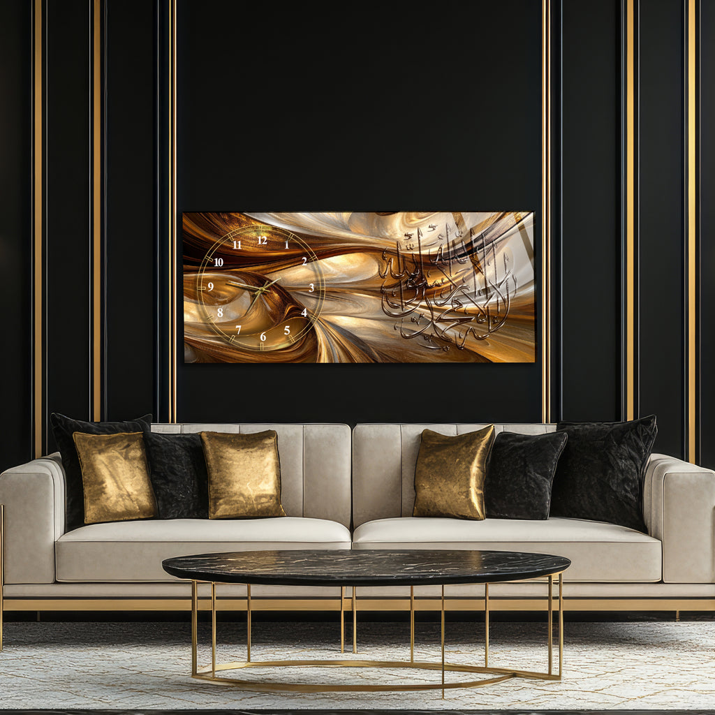 Temperli Cam Duvar Saati – La İlahe İllallah Muhammedün Resulullah Yazılı