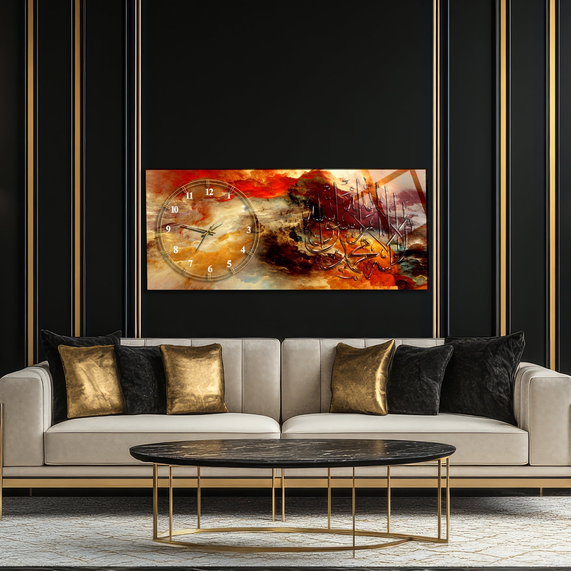 Temperli Cam Duvar Saati – La İlahe İllallah Muhammedün Resulullah Yazılı