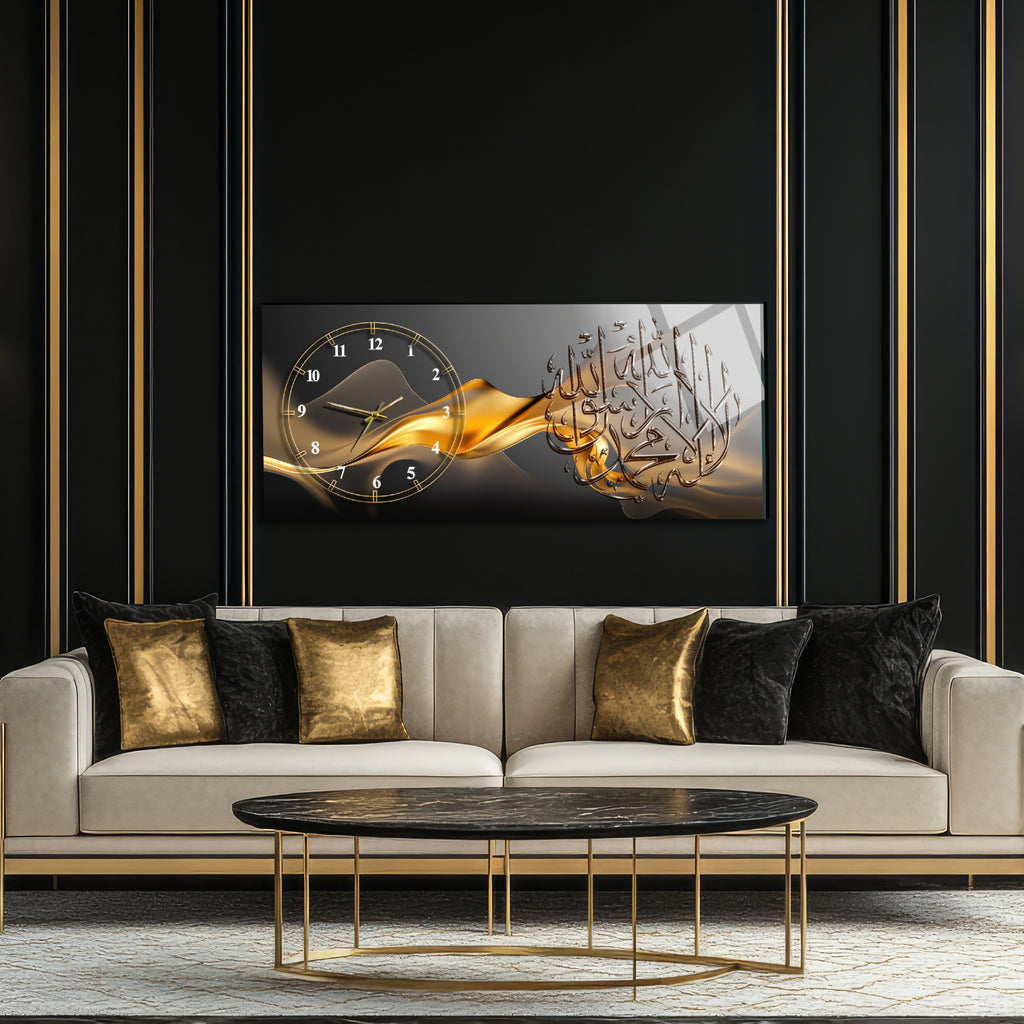 Temperli Cam Duvar Saati – La İlahe İllallah Muhammedün Resulullah Yazılı