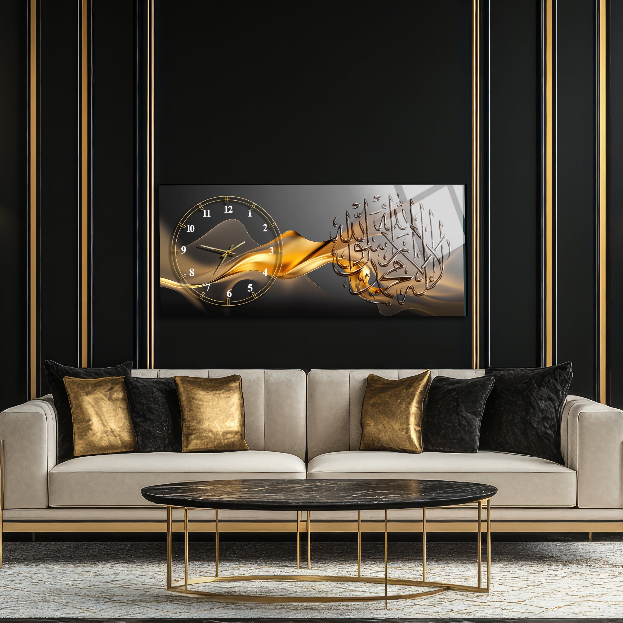 Temperli Cam Duvar Saati – La İlahe İllallah Muhammedün Resulullah Yazılı