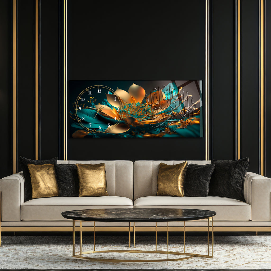 Temperli Cam Duvar Saati – La İlahe İllallah Muhammedün Resulullah Yazılı