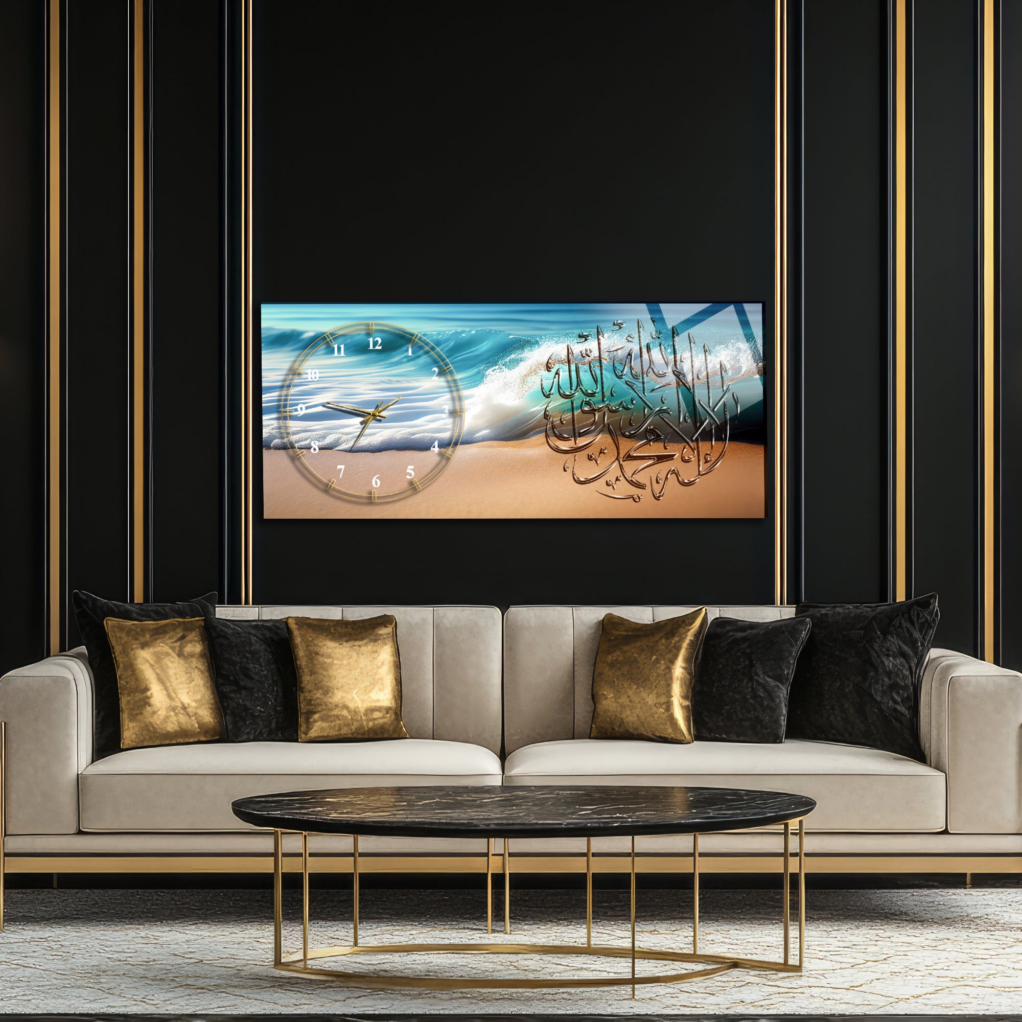 Temperli Cam Duvar Saati – La İlahe İllallah Muhammedün Resulullah Yazılı