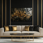 Sübhâneke Allâhümme ve Bihamdik Temperli Cam Tablo | Lüks Siyah Mermer Altın Hat Sanatı