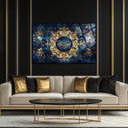 Vestaînû Bissabri Vessalâh Temperli Cam Tablo | Lüks Mavi Altın Sabır ve Namaz Ayeti