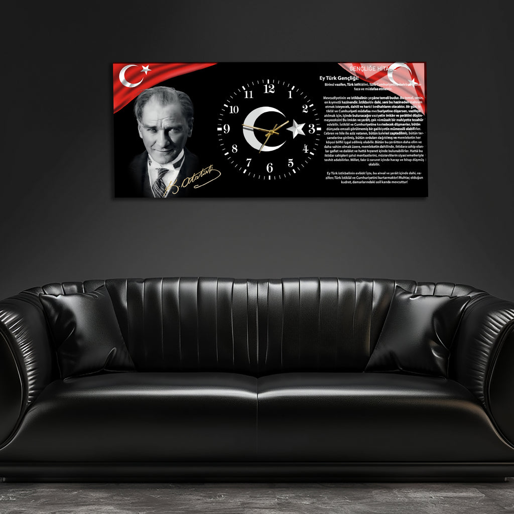 World Map Themed Tempered Glass Wall Clock – Modern Design with Gold Details, Large Wall Decor