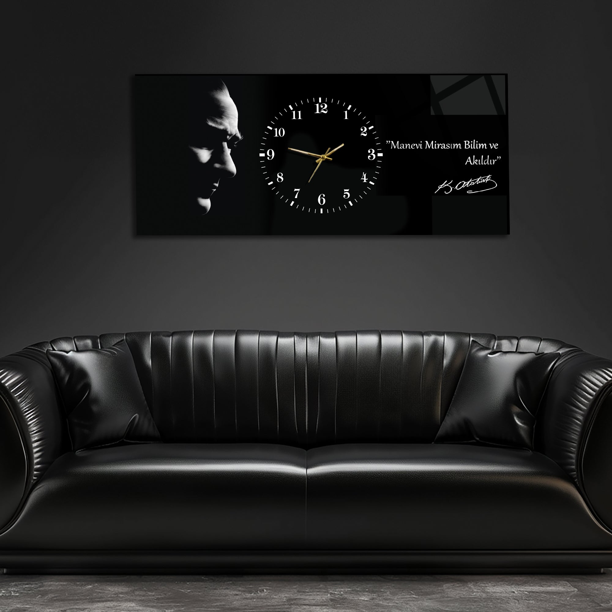 Temperli Cam Saat –Atatürk Portresi  Tasarım, Premium UV Baskı Duvar Saati