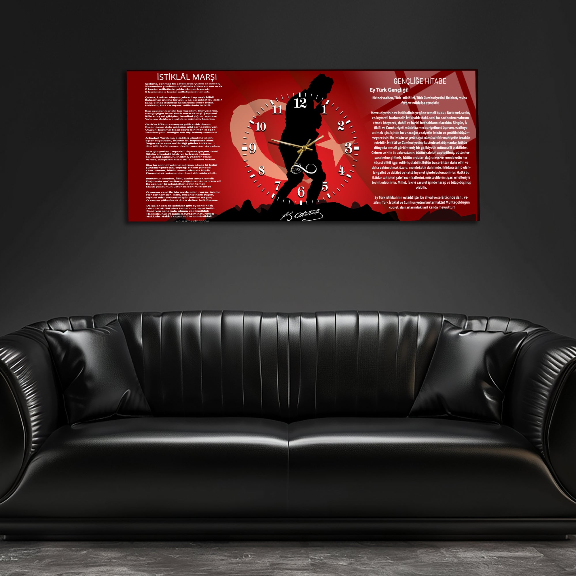 Temperli Cam Saat –Atatürk Portresi  Tasarım, Premium UV Baskı Duvar Saatİ