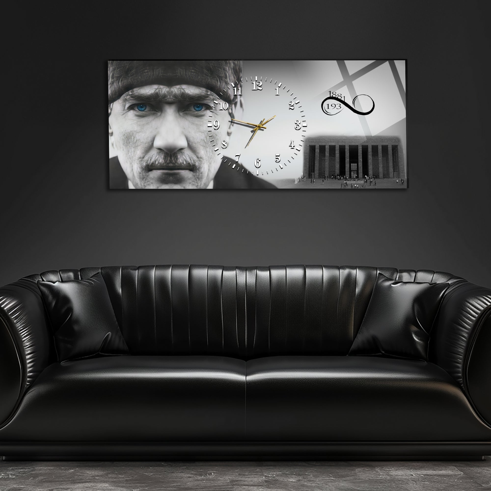 Temperli Cam Saat –Atatürk Portresi  Tasarım, Premium UV Baskı Duvar Saatİ
