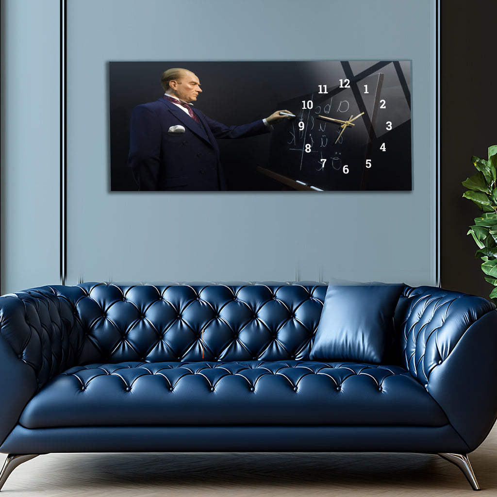 Temperli Cam Saat –Atatürk Portresi  Tasarım, Premium UV Baskı Duvar Saati
