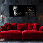 Temperli Cam Saat –Atatürk Portresi  Tasarım, Premium UV Baskı Duvar Saati