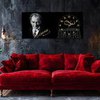 Temperli Cam Saat –Atatürk Portresi  Tasarım, Premium UV Baskı Duvar Saati