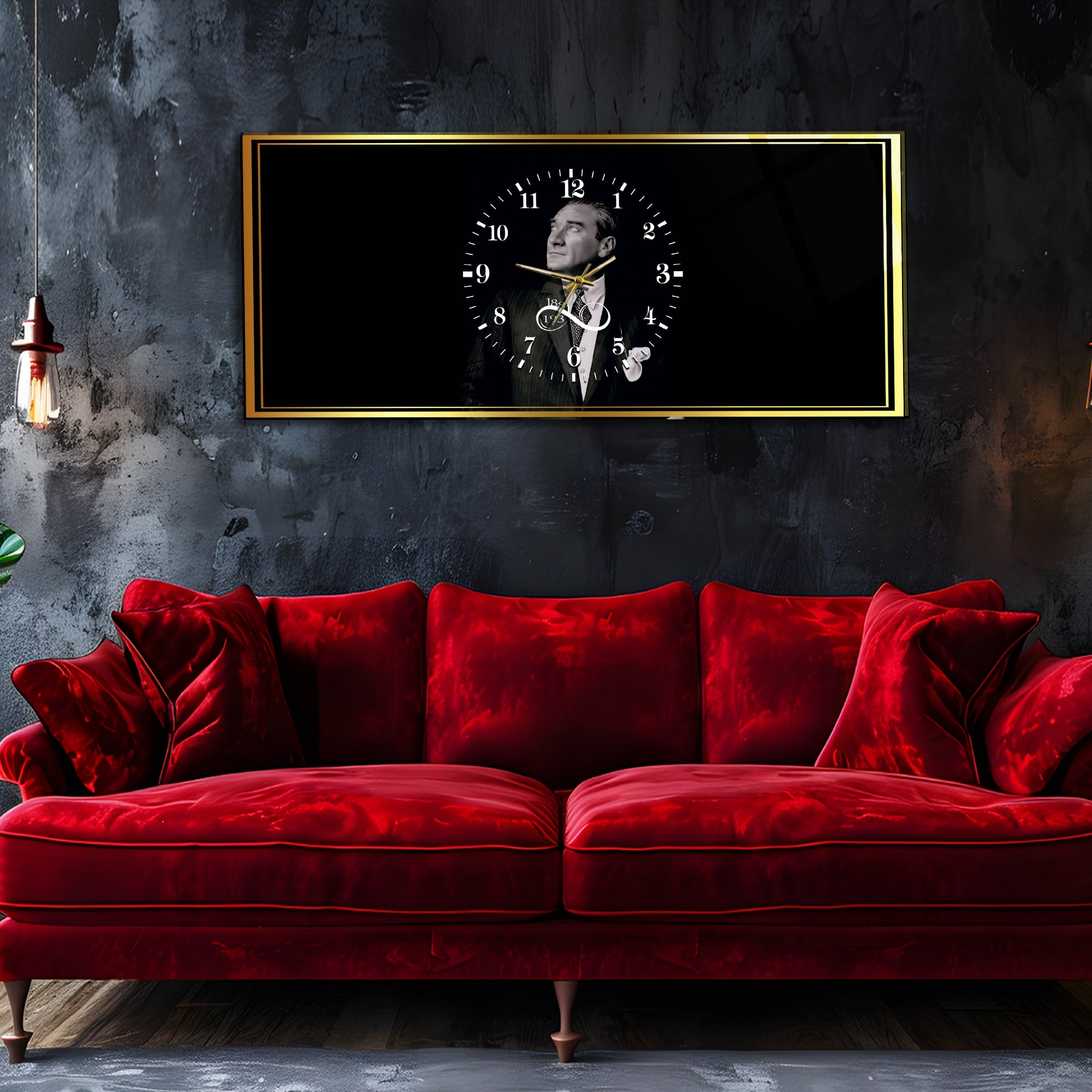 Temperli Cam Saat –Atatürk Portresi  Tasarım, Premium UV Baskı Duvar Saatİ