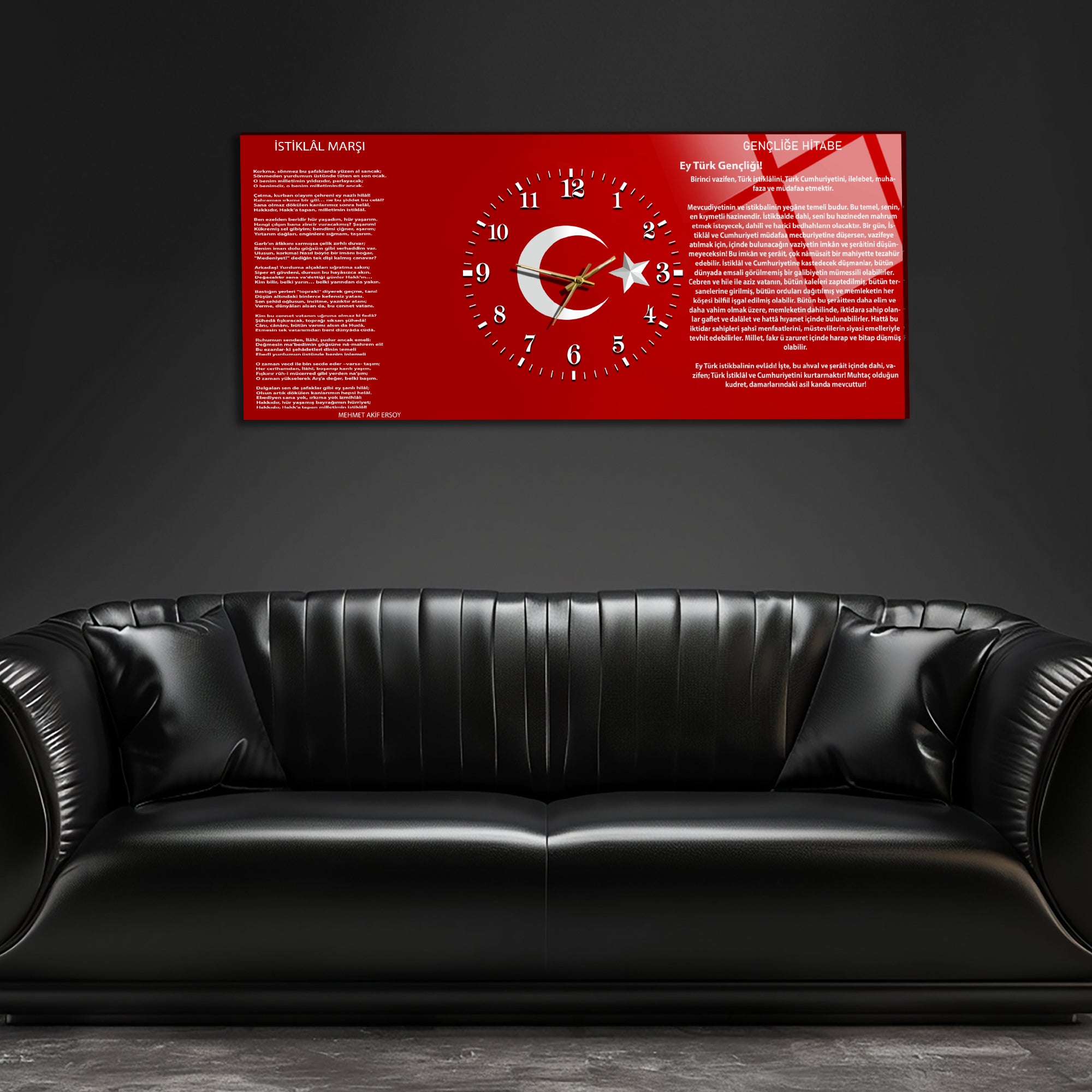 Saatli Temperli Cam Saat –Atatürk Portresi  Tasarım, Premium UV Baskı Duvar Saati (Kopya)