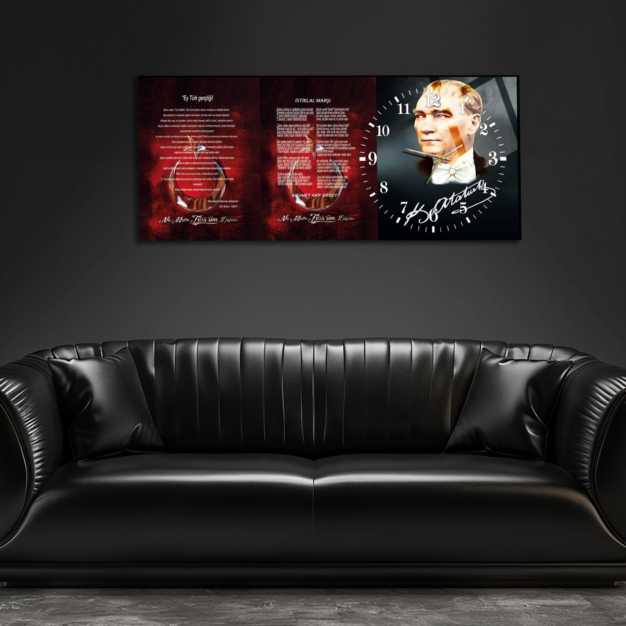 Temperli Cam Saat –Atatürk Portresi  Tasarım, Premium UV Baskı Duvar Saati