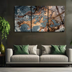 3 Parçalı Temperli Cam Duvar Tablosu Mermer Temalı