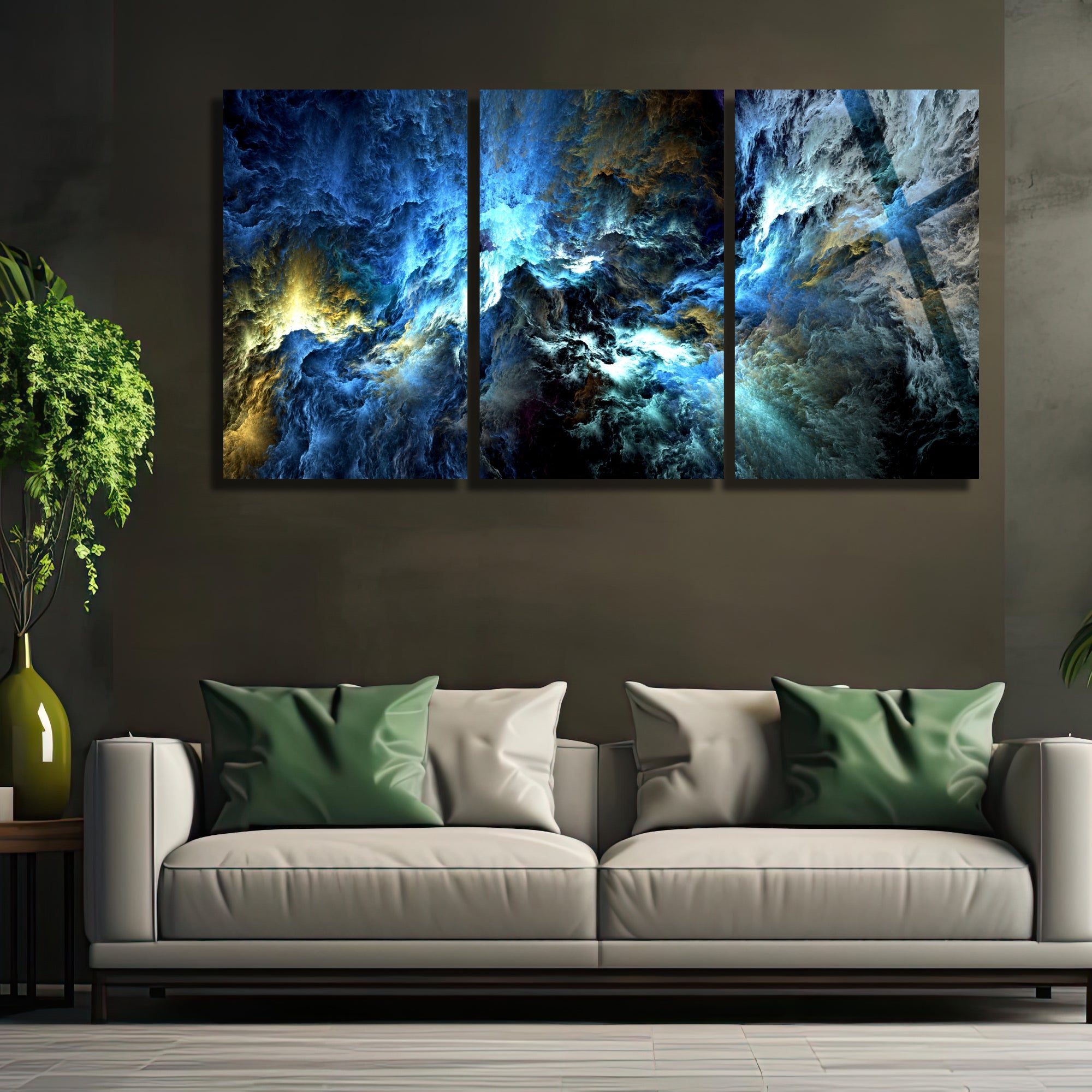 3 Parçalı Temperli Cam Duvar Tablosu Soyut