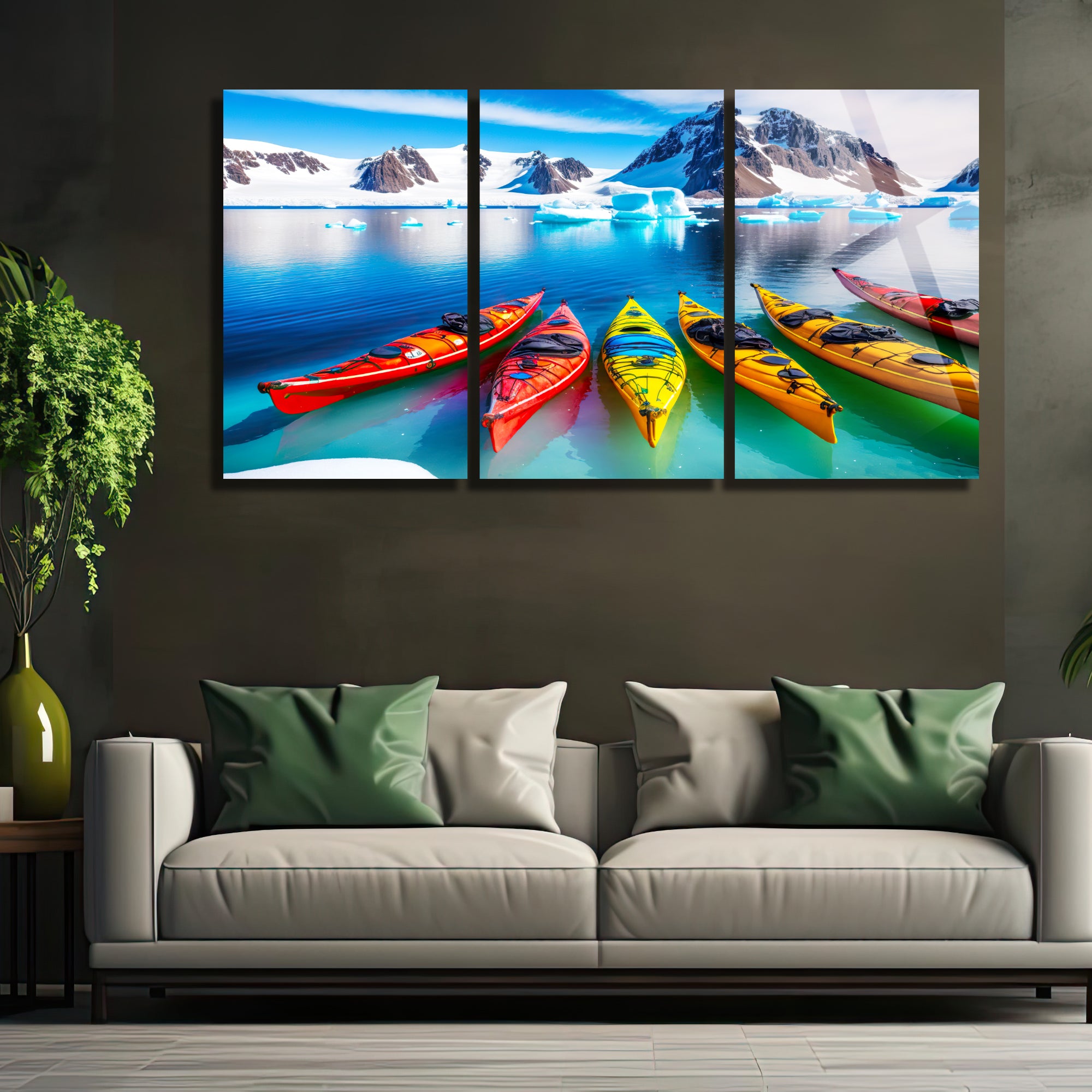 3 Parçalı Temperli Cam Duvar Tablosu Renkli Kanolar