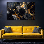 Tempered Glass Wall Art, Black and Gold Marble Design, Luxury Abstract Modern Decor Panel