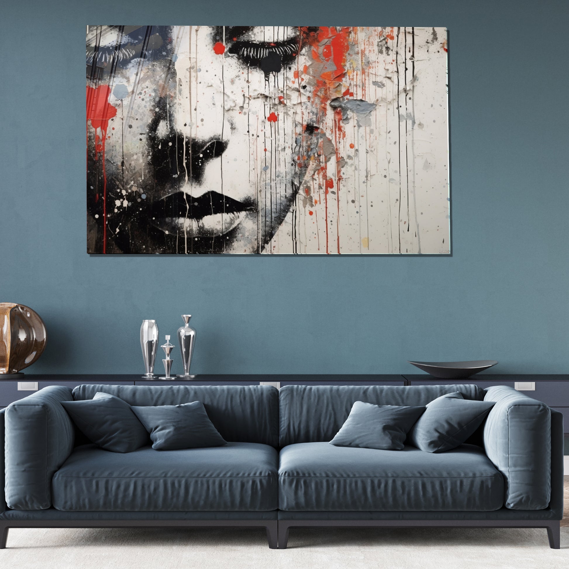 Urban Girl Face Banksy Style Glass Wall Art, Stained Glass Wall Art, Landscape Glass Panel