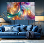 Renkli ipeksi Soyut Temperlenmiş Cam Tablo, Modern 3D Duvar Dekoru, Şık ve Lüks Cam Sanat Eseri