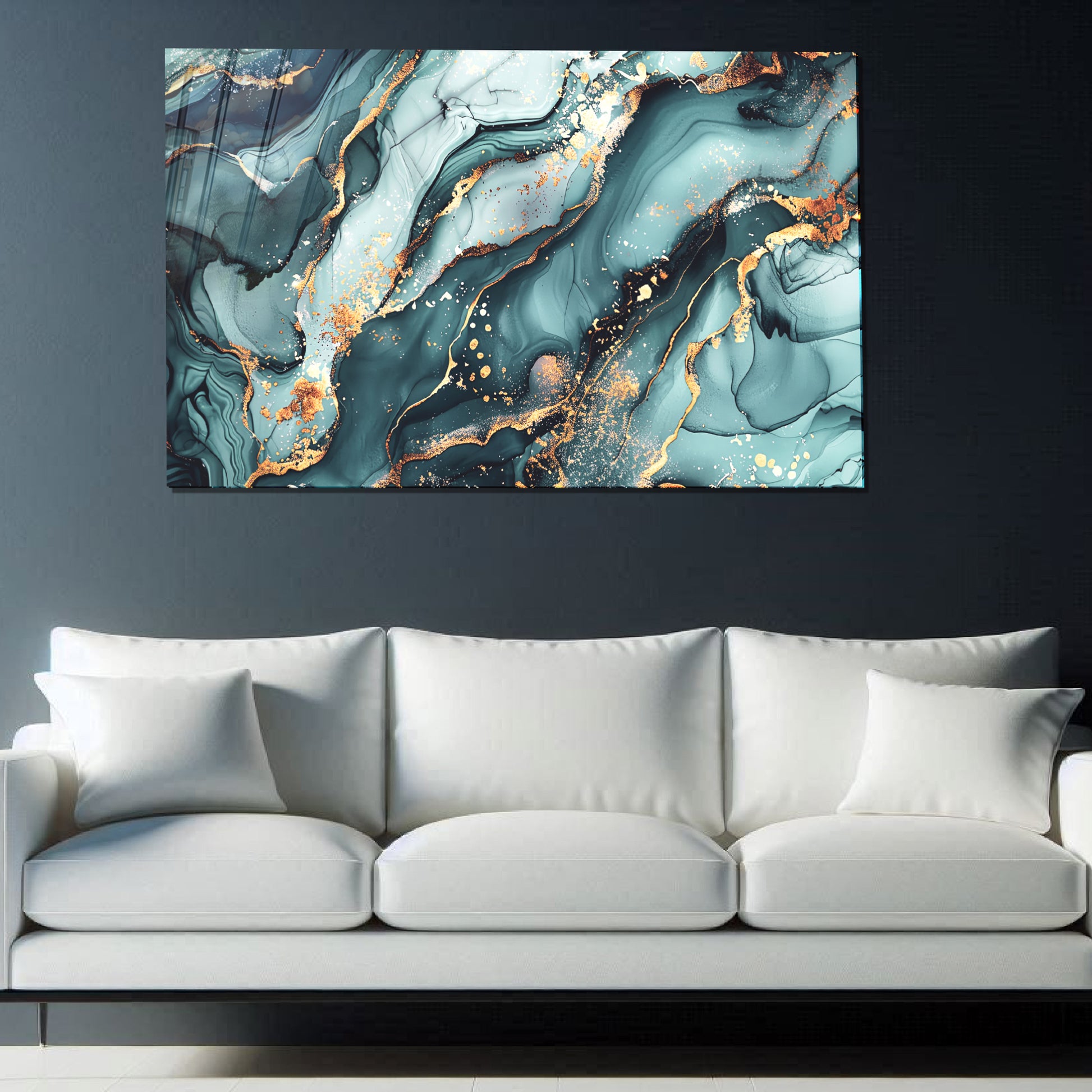 Green Gold Marble Themed Tempered Glass Wall Art – Framed or Frameless - Luxury Glossy Panel -Stained Glass Wall Art - Marble Themed Glass Backsplash (Copy)