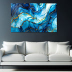 Tempered Glass Wall Art, Blue and Gold Marble Design, Luxury Abstract Modern Decor Panel