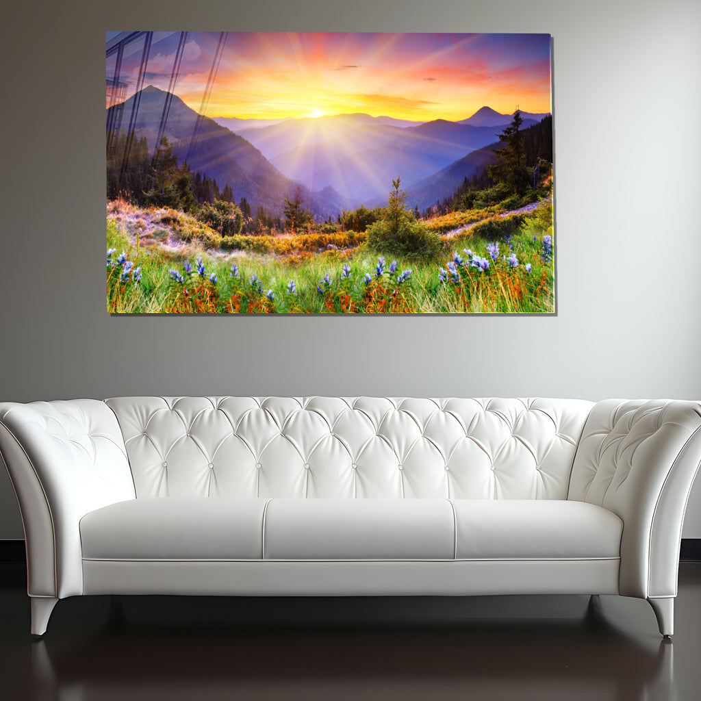 Floral Landscape Print on Tempered Glass – Framed or Frameless, Stained Glass Wall Art, Landscape Glass Panel (Copy) (Copy)