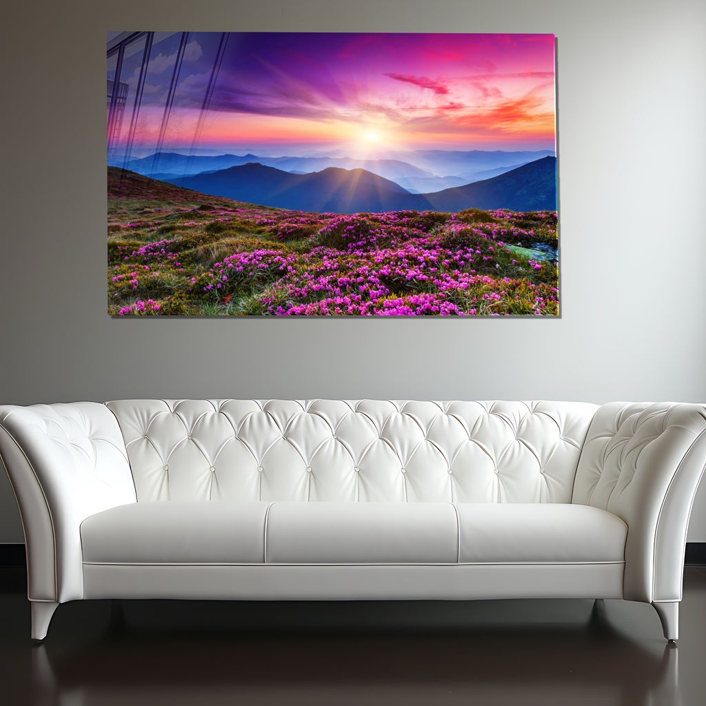 Dramatic Sunset Glass Wall Art – Tempered Glass Landscape Print, Large Framed or Frameless Wall Decor, Stained Glass Wall Art, Landscape Glass Panel (Copy)