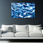 Mavi Renkli Metalik Soyut Temperlenmiş Cam Tablo