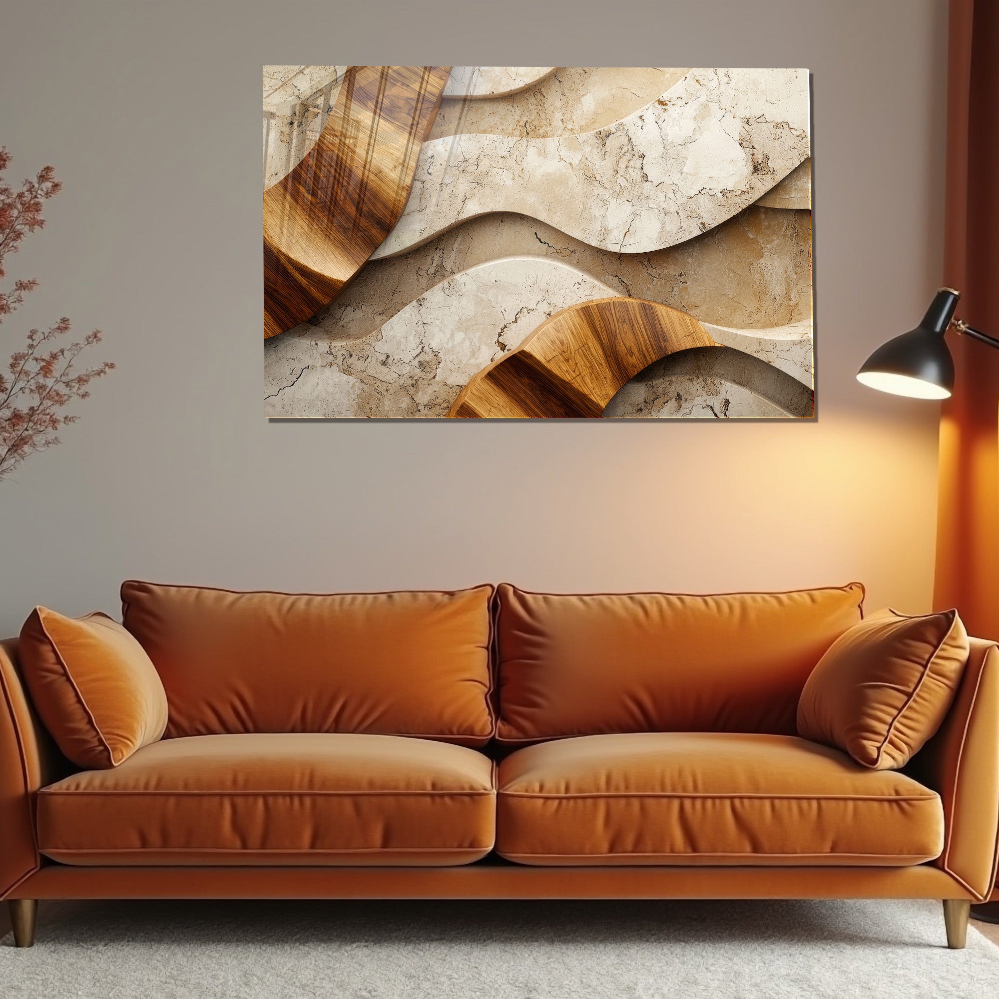 Silver Metallic Abstract Tempered Glass Painting, Modern 3D Wall Decor, Stylish and Luxury Glass Artwork